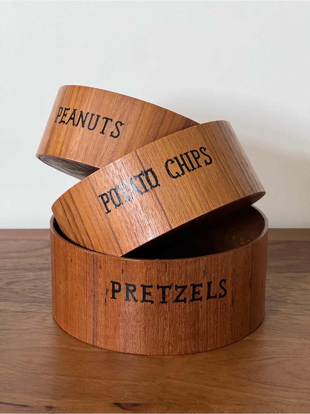 Vintage Mid-Century Modern Teak Nesting Snack Bowls - Set of 3